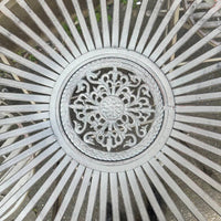 Three piece folding, light grey painted patio set, table and two chairs  with rust detail effect giving this a vintage look. Enjoy garden dining with this patio set.