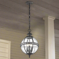 IP 44 Rated black outdoor lantern light with seeded glass detail.