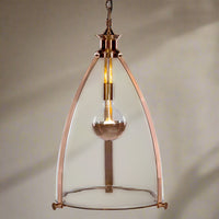 Extra large copper metal clad pendant with copper chain and rose, large enough to be a stunning stairwell light. This pendant really packs a punch not just because of the size but the amount of light you can get with a pendant this size is amazing.