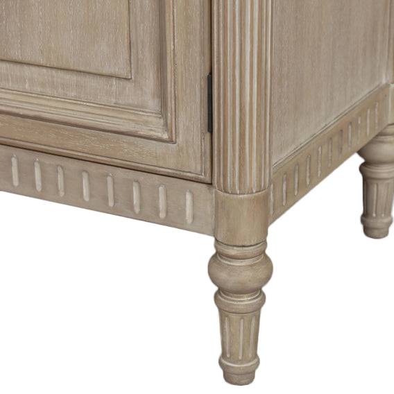 Two drawer and two cabinet doors sideboard. This is a very pretty hardwood piece made from Mindi wood, finished in an ash lime wash veneer finish.