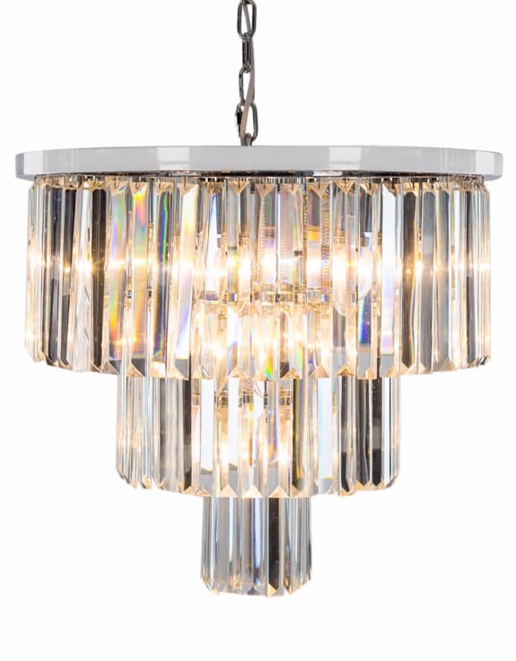 Crystal Cascade Prism Nickel Chandelier