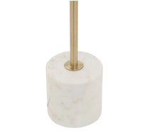 A uniquely different sleek gold table lamp with a marble base.  Light shines down and spreads throughout giving a warm glow to your space.  This lamp can be used as a desk lamp, or on a console table to add style and illumination to a hall or living room.