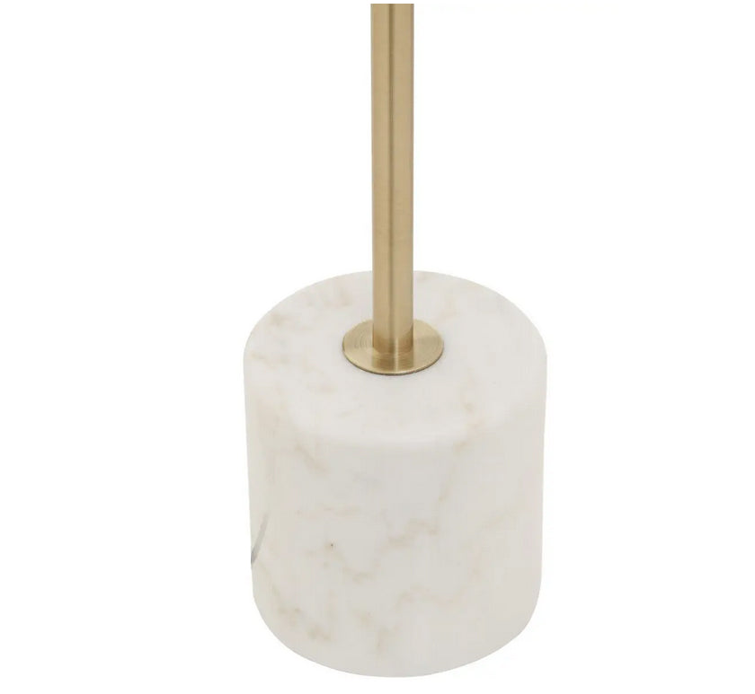 A uniquely different sleek gold table lamp with a marble base.  Light shines down and spreads throughout giving a warm glow to your space.  This lamp can be used as a desk lamp, or on a console table to add style and illumination to a hall or living room.