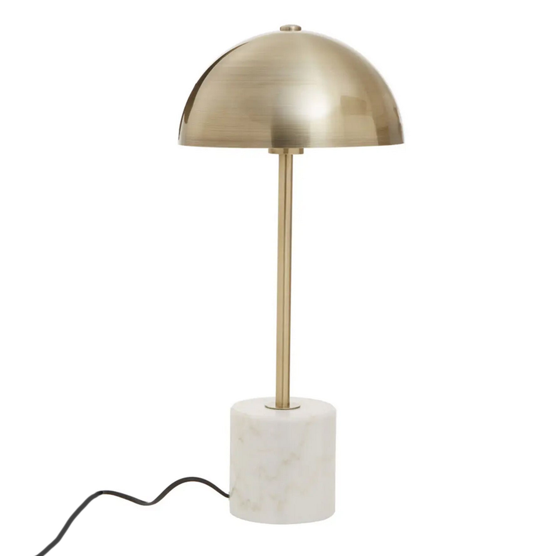 A uniquely different sleek gold table lamp with a marble base.  Light shines down and spreads throughout giving a warm glow to your space.  This lamp can be used as a desk lamp, or on a console table to add style and illumination to a hall or living room.