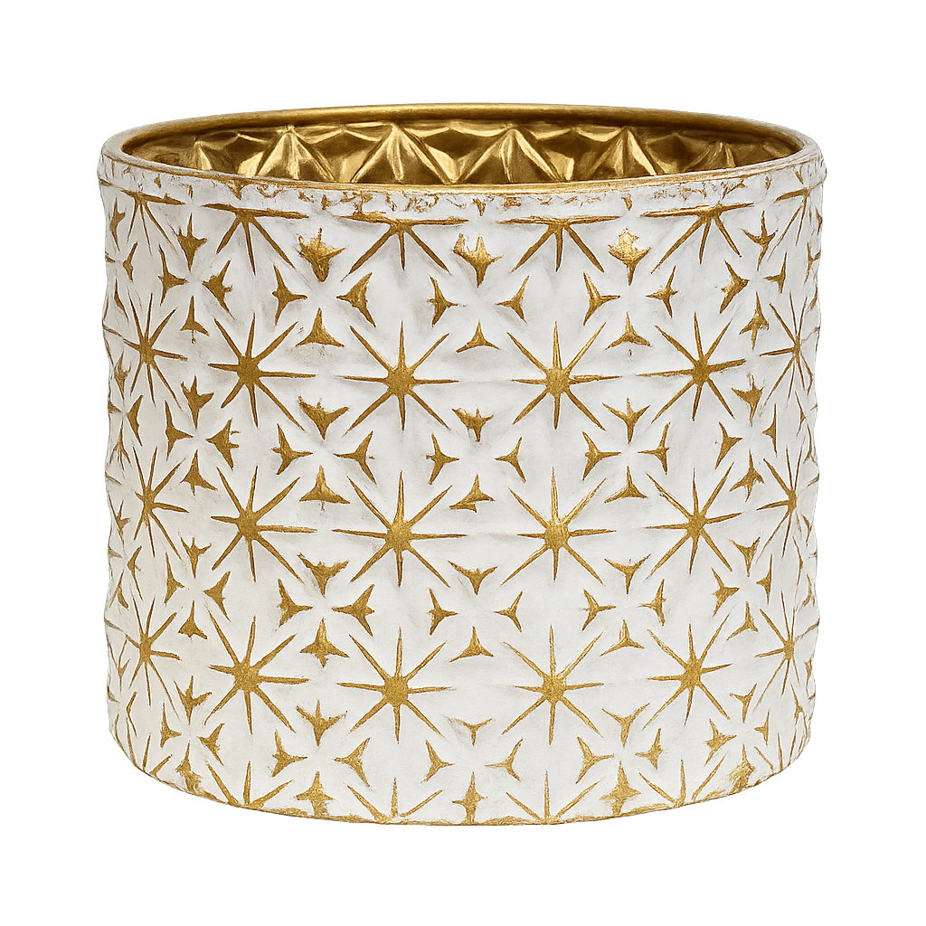 Medium Festive White & Gold Metal Container