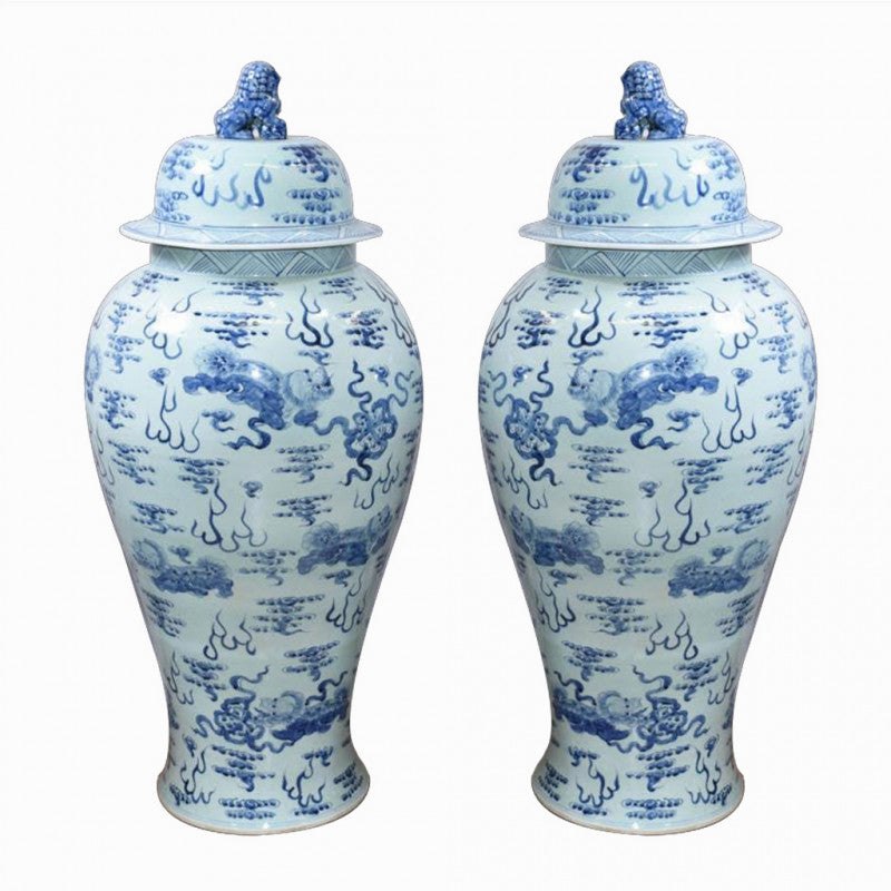 Floor Standing Tall Ginger Jars (Pair)