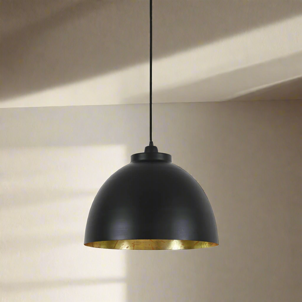 Large Black Metal Pendant With Gold Inner