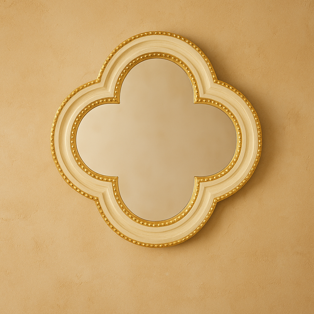 Cream Quatrefoil Mirror With Gold Beading Frame