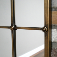 Arched Wall Window Mirror Brushed Brass 132 cm x 92 cm