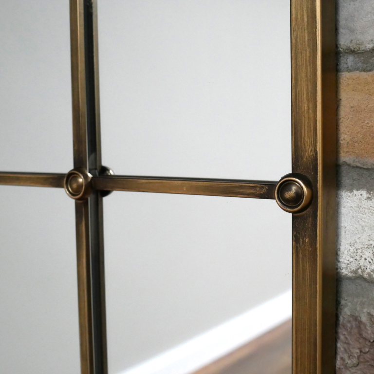 Arched Wall Window Mirror Brushed Brass 132 cm x 92 cm