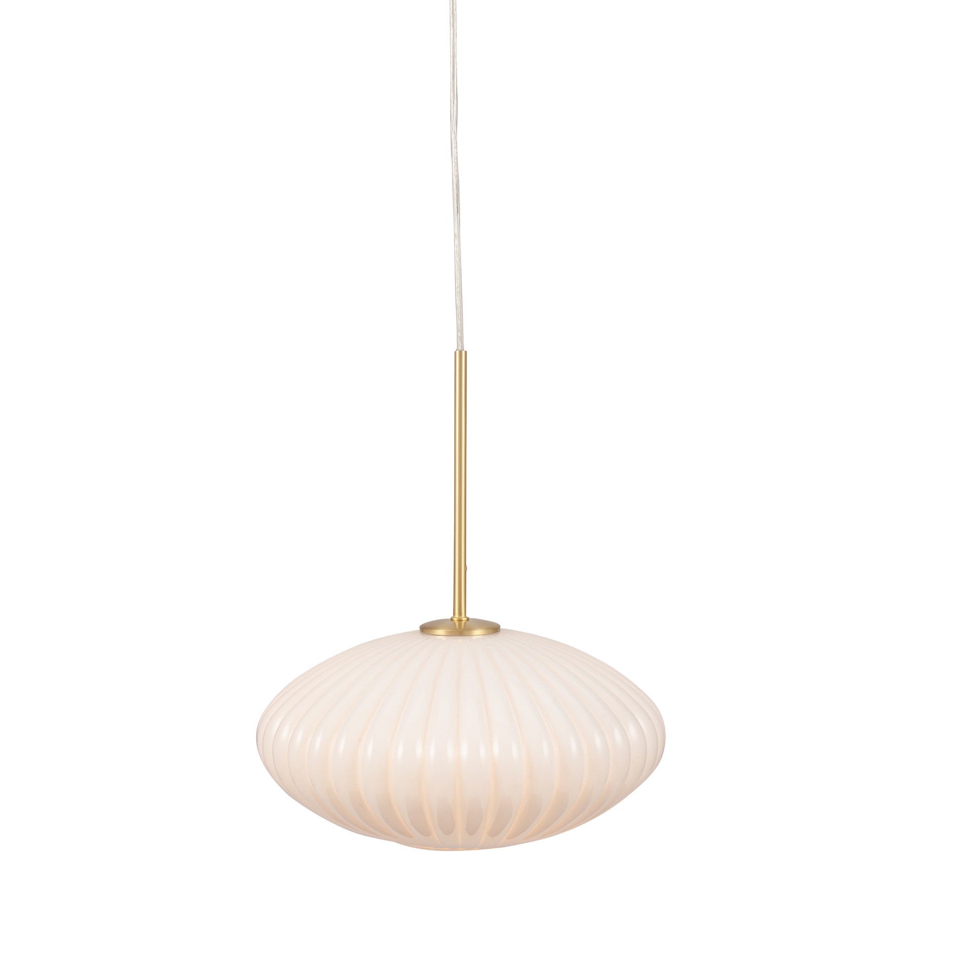 Milky white glass ribbed pendant.   An opaque glass pumpkin shaped pendant, perfect for a kitchen, or an island.  Great cloakroom light, lit with a warm led bulb to give the perfect muted glow to any room.