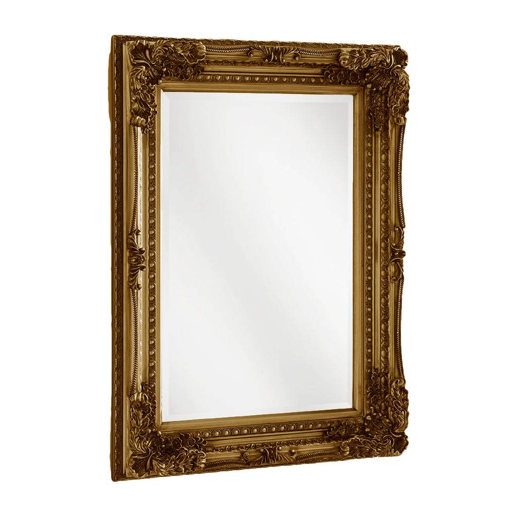 Ornate, burnt gold mirror, great overmantle size, can be placed vertically or horizontally. Classic carved frame to add a touch of opulence to any wall.