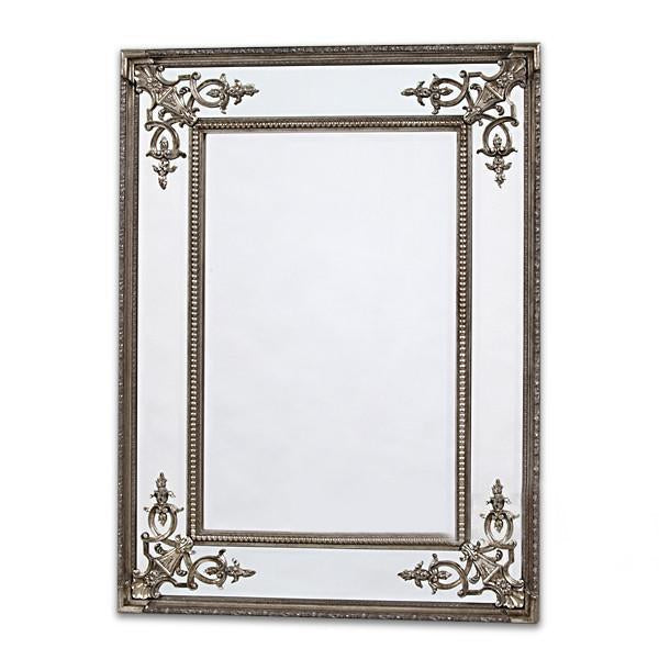 Silver gilt coloured, bevelled glass panels and ornate corners give this beautiful mirror a really luxurious feel.  