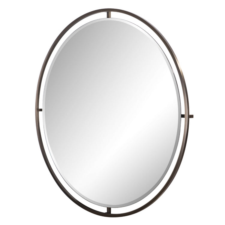 Oval Metal Mirror With Brass Frame  - 100 cm