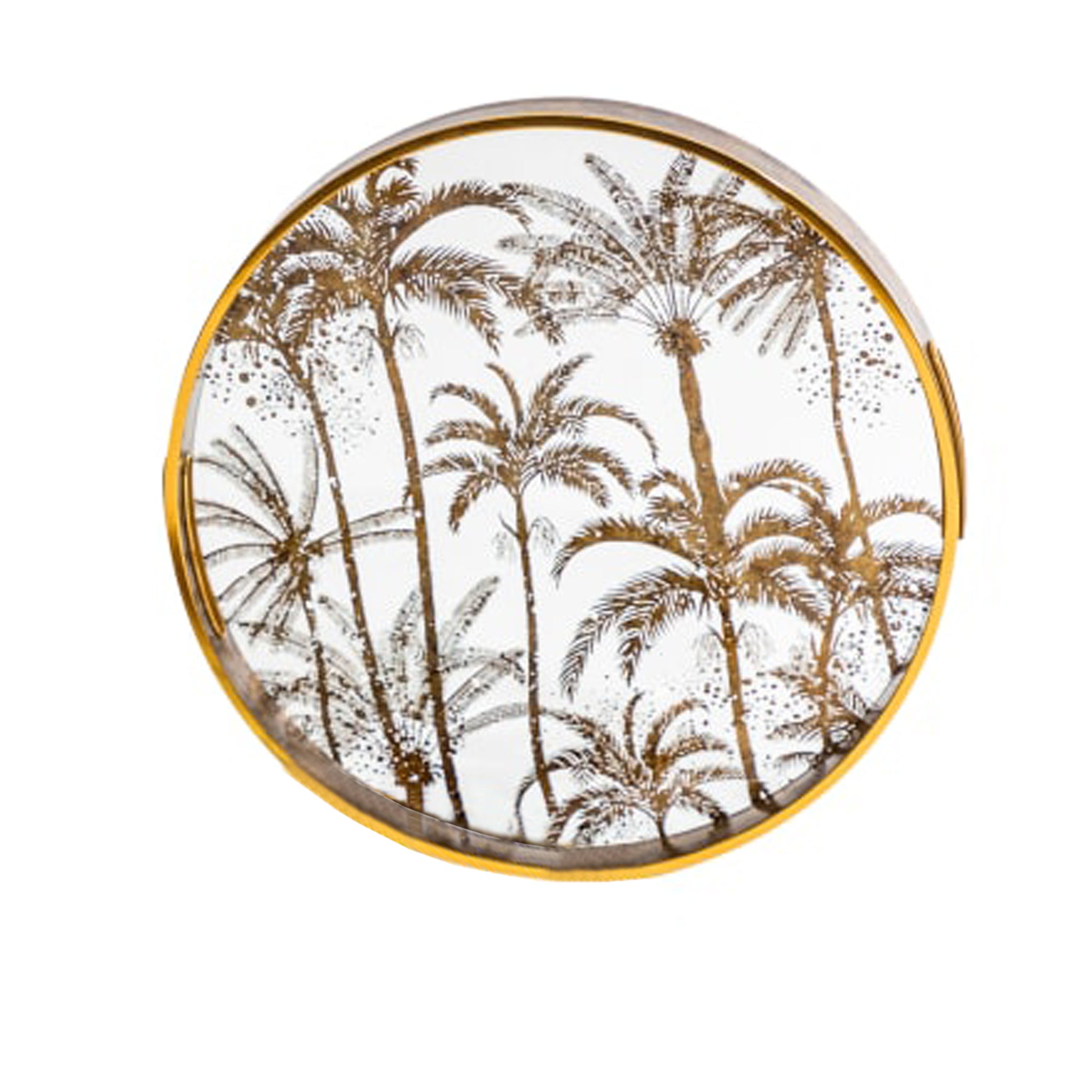 Palm tree round trays. The trays are clear transparent, not mirrored.
These decorative trays are a simple yet impactful way to elevate your space. They offer both style and function, helping you keep things organized while also contributing to your home's aesthetic. Whether you're using them for displaying personal items, serving guests, or simply as a decorative pieces, these stylist trays can enhance the beauty and practicality of any room.