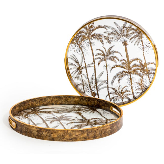 Palm tree round trays. The trays are clear transparent, not mirrored.
These decorative trays are a simple yet impactful way to elevate your space. They offer both style and function, helping you keep things organized while also contributing to your home's aesthetic. Whether you're using them for displaying personal items, serving guests, or simply as a decorative pieces, these stylist trays can enhance the beauty and practicality of any room.