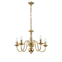 Polished brass classic chandelier.  Perfect grandeur with 5 lights, it would enhance any period property, Traditional brass chandelier, perfect period or country house lighting. Decorative brass frame with 5 branches.