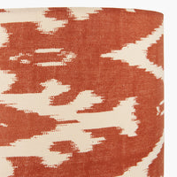 A beautiful red cotton ikat patterned shade. It can be used as a ceiling pendant shade or in a table lamp.