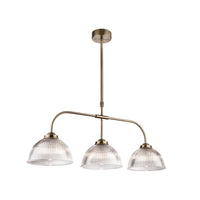 Traditional Three Light Pendant Ribbed Glass & Brass