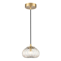 Brass & Ribbed Glass Pendant Light