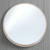 Scandi pale wooden framed round mirror for a light and airy feel to any room.  The pale colour of the wood and the deep frame of the mirror make this the perfect mirror for a kitchen or dining room.