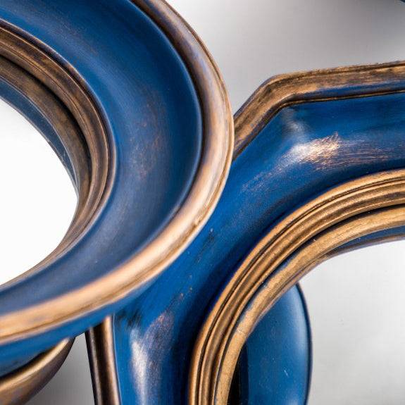 Mini convex Blue framed mirrors which come in an assortment of sizes. This is a fantastic price and range which takes the headache out of creating your own wall assortment