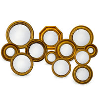 Mini convex gold framed mirrors which come in an assortment of sizes. This is a fantastic price and range which takes the headache out of creating your own wall assortment.