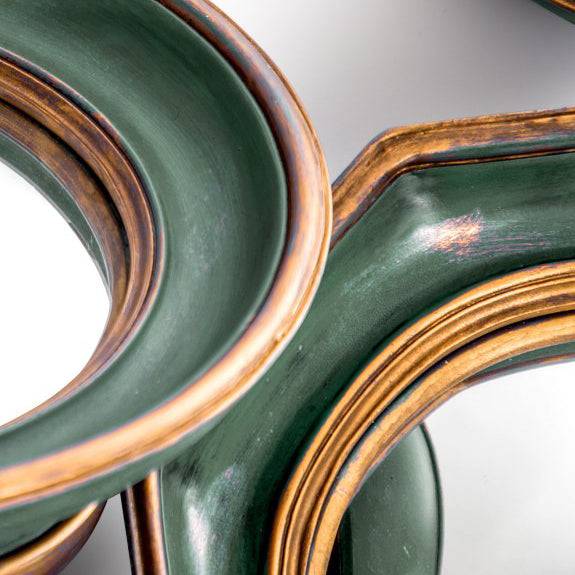Mini convex Green & Gold framed mirrors which come in an assortment of sizes. This is a fantastic price and range which takes the headache out of creating your own wall
