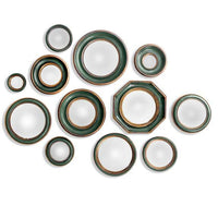 Mini convex Green & Gold framed mirrors which come in an assortment of sizes. This is a fantastic price and range which takes the headache out of creating your own wall