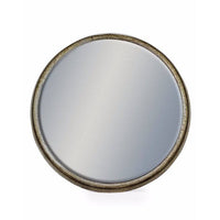 Silver round mirror with a deep pewter metal frame, 21 cm diameter, ideal for wall decor in home and garden spaces. Elegant design by Decorexi.