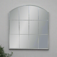 Rubbed iron arched silver metal window mirror for indoor or outdoor.
