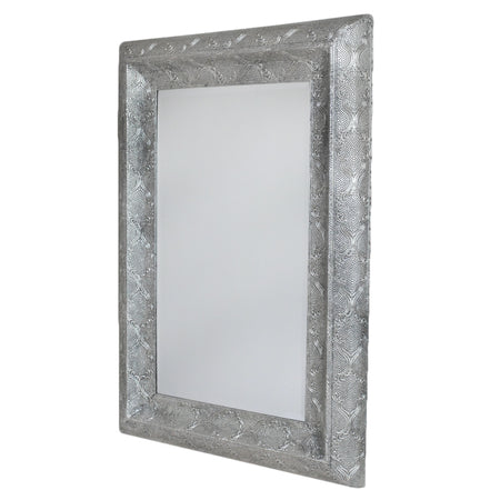 Vintage Rubbed White Beaded Overmantle Mirror 110 cm