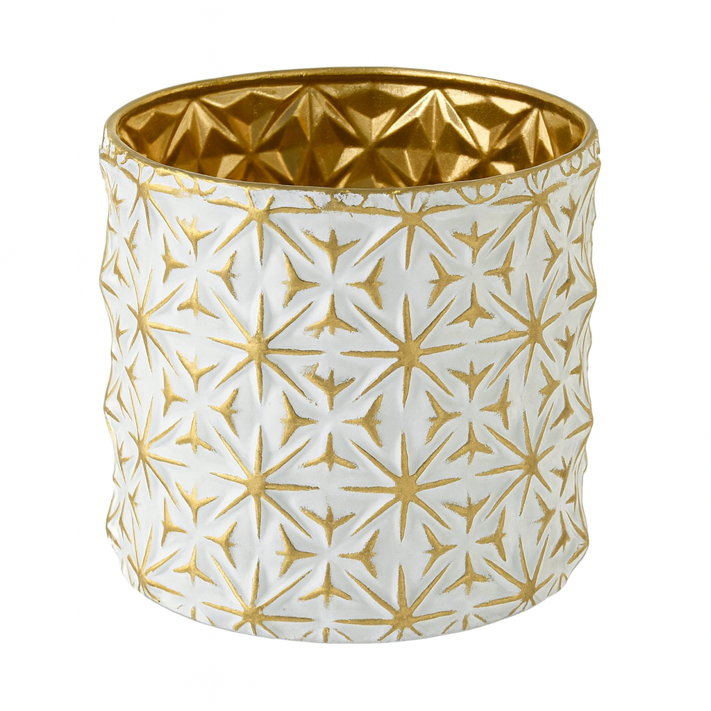 Small White & Gilt Festive Metal Container