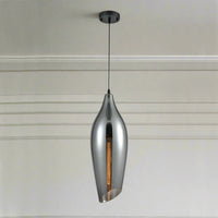 Extra long Aerial smoked glass pendant , perfect island pendant.  Long asymmetric design  contemporary, angled cut glass, subtle colouring, stunning in any setting. These jewelled coloured lights are perfect over a kitchen island.
Min drop: 70 cm Max drop:  336 cm