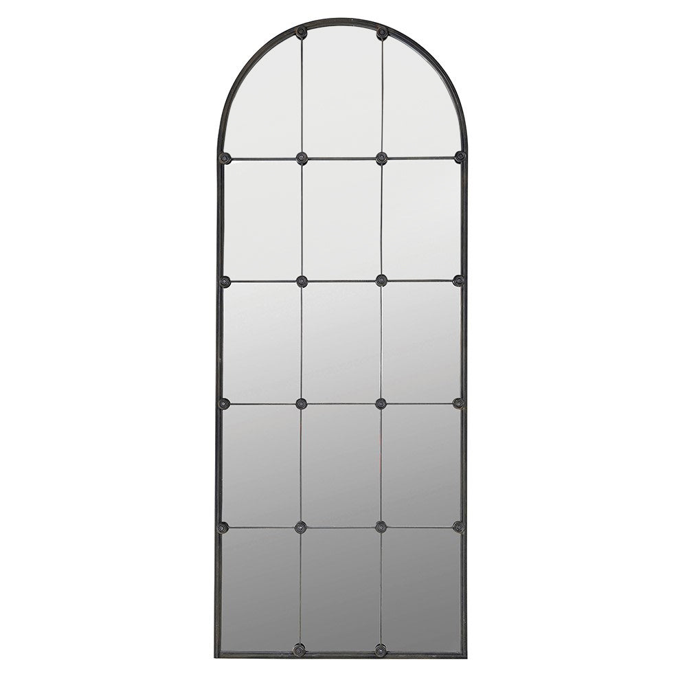 Full Length Black Iron Arched Window Mirror
