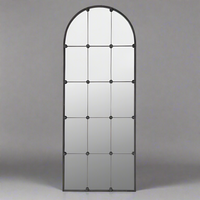 Full Length Black Iron Arched Window Mirror