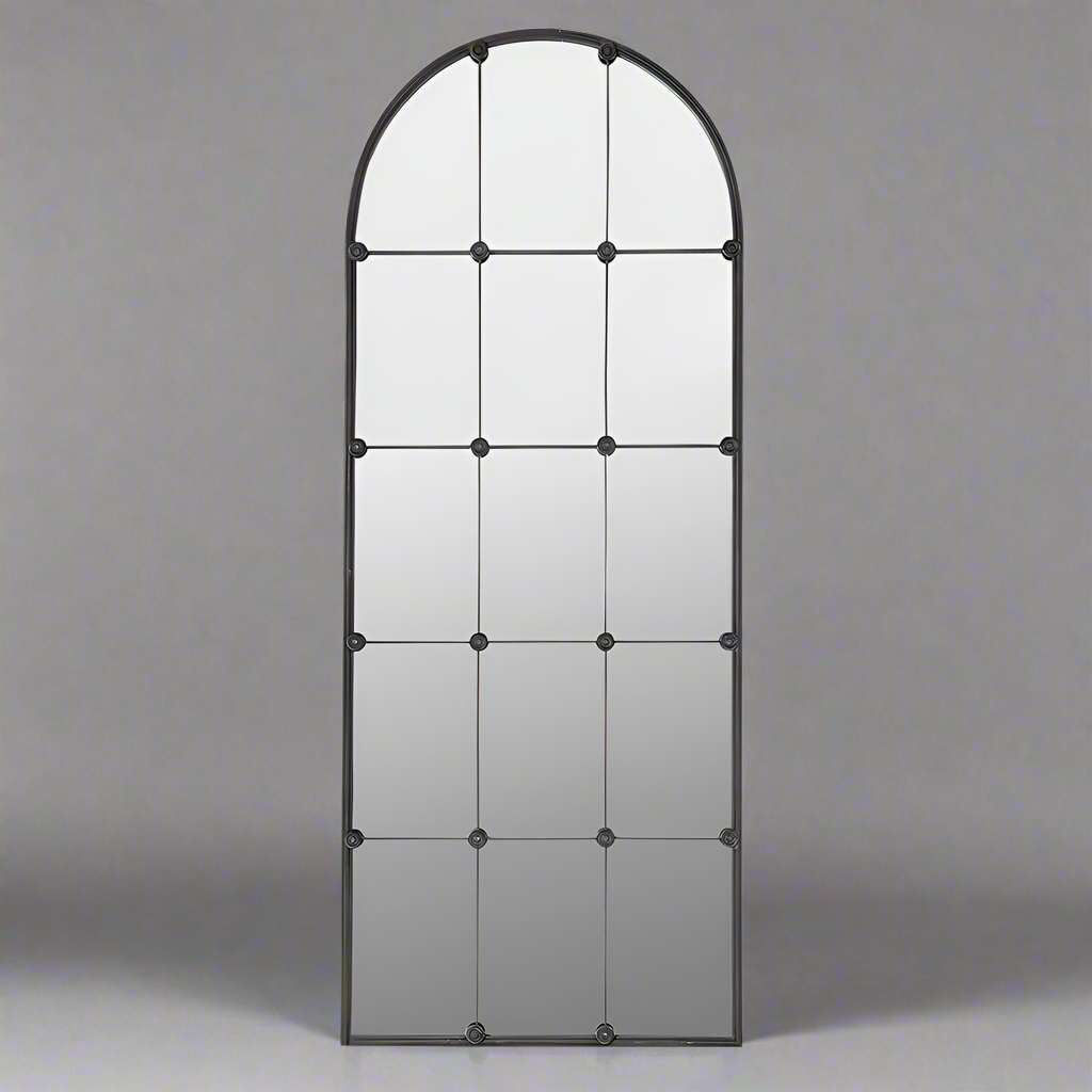 Full Length Black Iron Arched Window Mirror
