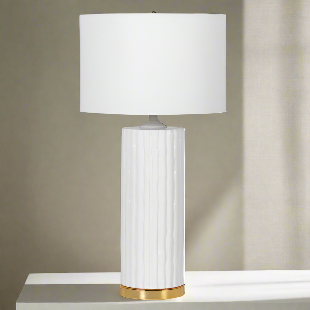 White Tall Ceramic Lamp & Shade - CLEARANCE