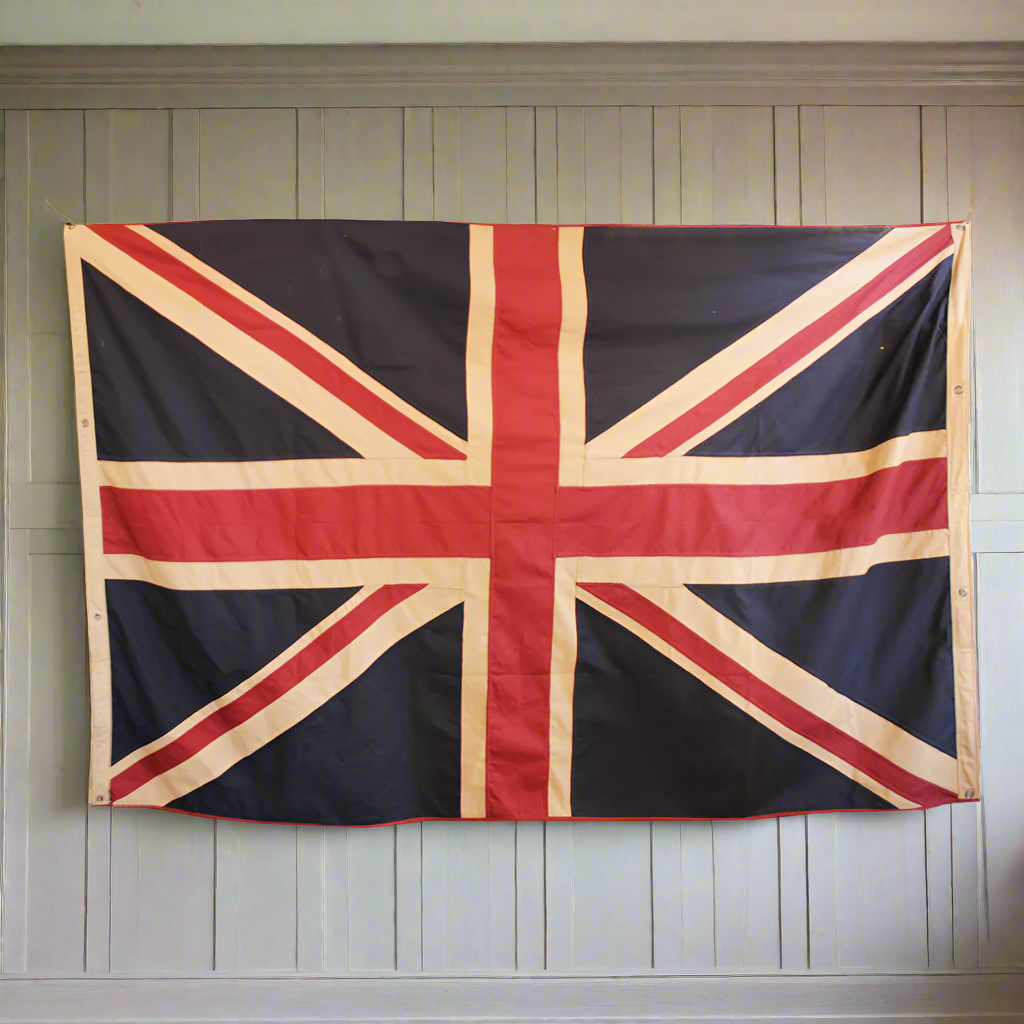 This huge, substantial linen union jack flag can be used as a curtain, wall hanging or throw. This panel is vast, fantastic, statement on a sofa or wall. A fantastic piece that will give a vintage feel to any interior.