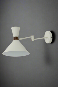White Conical Wall Light with Swivel Arm - extends to 50cm - CLEARANCE
