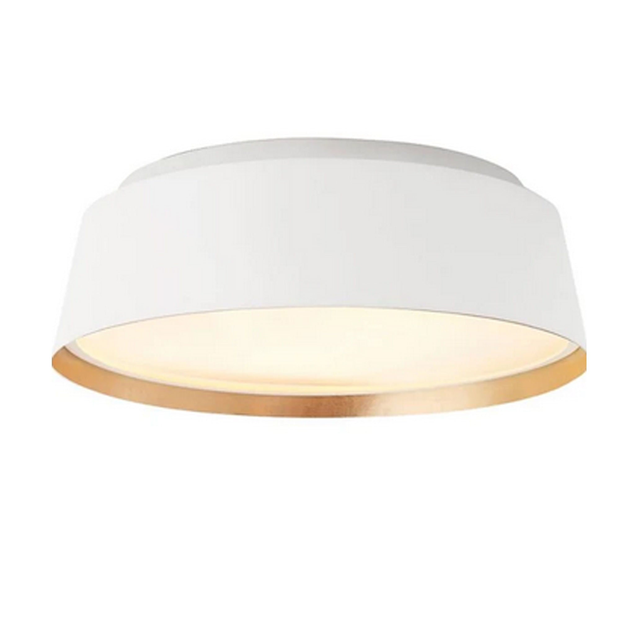 This elegant flush fitting fits tightly to the ceiling creating a beautiful glow around its base. The shade is in a soft white colour with a white diffuser. It is a perfect light for a low ceiling in any room.  A soft gold gilt finish adds to it's luxurious look.
H: 13 cm W: 44 cm 