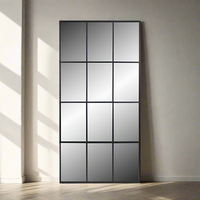 Black metal framed, aged glass window mirror with 9 panes, industrial style mirror with the added edge of aged glass, great vintage look.  Window mirrors fool the eye into thinking the room is far larger than it really is.  The aged glass adds to the vintage feel.