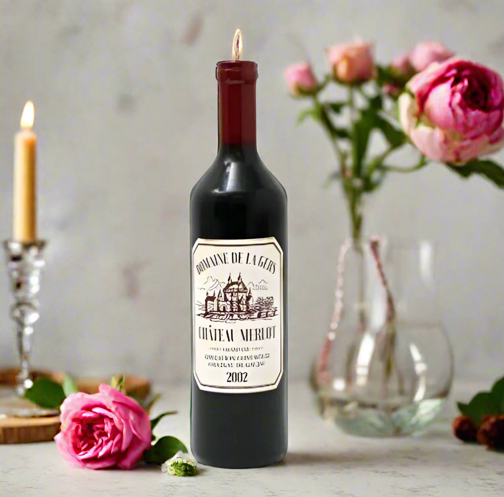 A great gift idea, these very realistic wine bottle candles are all wax and will burn fully.  Perfect for your festive table, or just to add a convivial ambience to your home. 