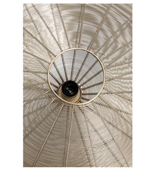 A stunning pumpkin shaped ceiling pendant made in light gold wire.  A contemporary, sleek lighting solution for a contemporary setting, in a bedroom, dressing room and even in a contemporary living room to add a glow.  