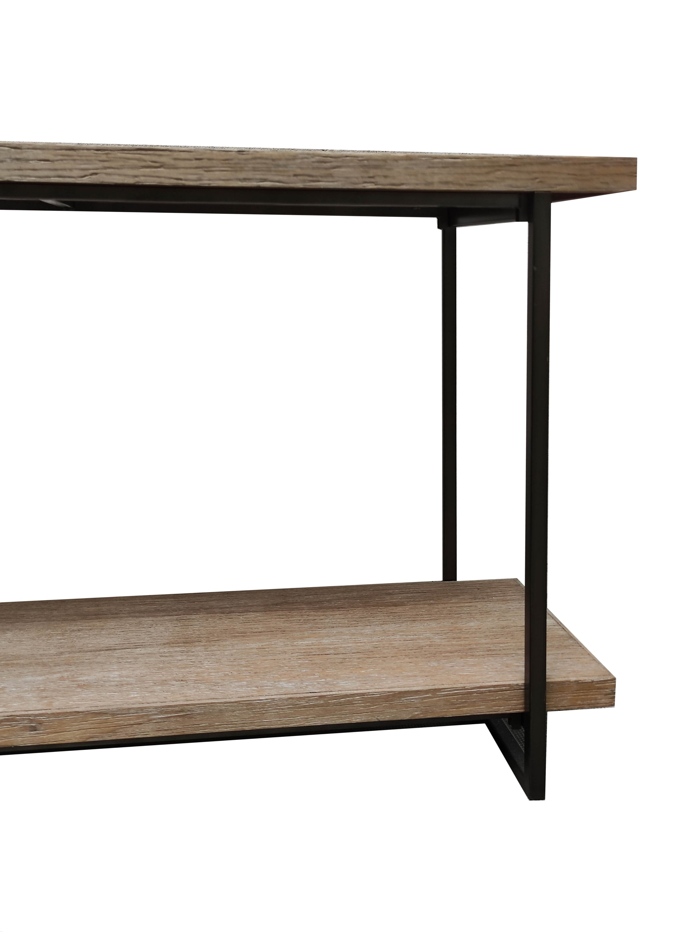 A really long wooden topped console table with useful bottom shelf. Set on a black iron frame. A fantastic hall or sitting room table for display and storage.  A striking piece that is so simple but would elevate any space in a contemporary or a period home. It has an open and airy design emphasizing functionality and clean lines and would look stunning in a hall with a large mirror. This table is now out of stock and we only have thei one left as a reduced price.
One remaining - REDUCED FROM £59