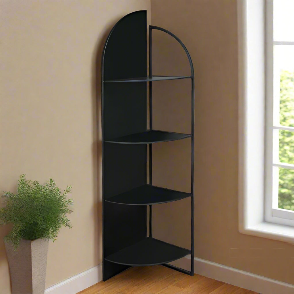Exceptional, industrial corner shelf unit. Floor standing, this piece is stylish but so useful - the best combination. A substantial piece of furniture.