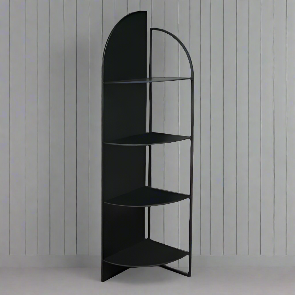 Exceptional, industrial corner shelf unit. Floor standing, this piece is stylish but so useful - the best combination. A substantial piece of furniture.