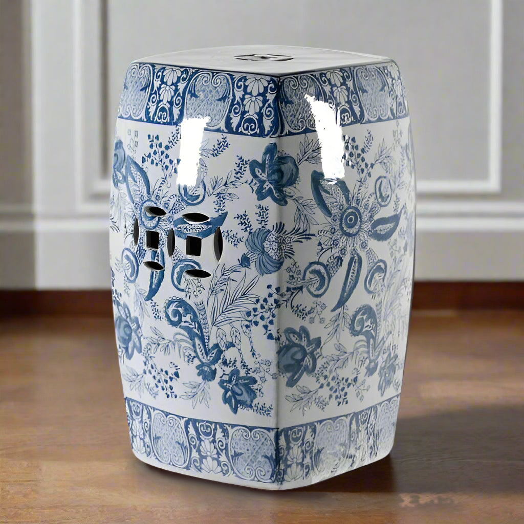 Blue and white ceramic stool sale