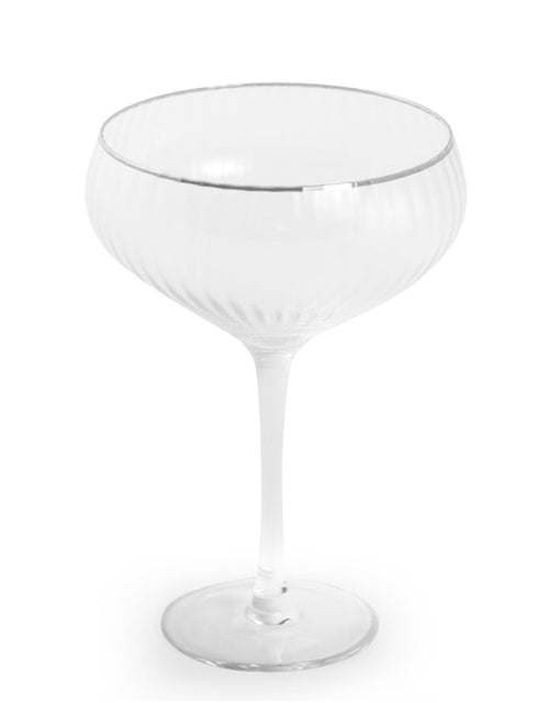 Set of 6 Champagne Coupe Glasses With Silver Rim