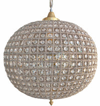 Extra, extra large, aged brass crystal globe chandelier with crystal beading encased in brass metalwork that reflects a pretty pattern around your ceiling and walls. Crystal globe chandeliers are a  classic and glamorous ceiling light which compliments all types of decor.  Globe chandeliers create a dazzling effect as light refracts through the crystals.